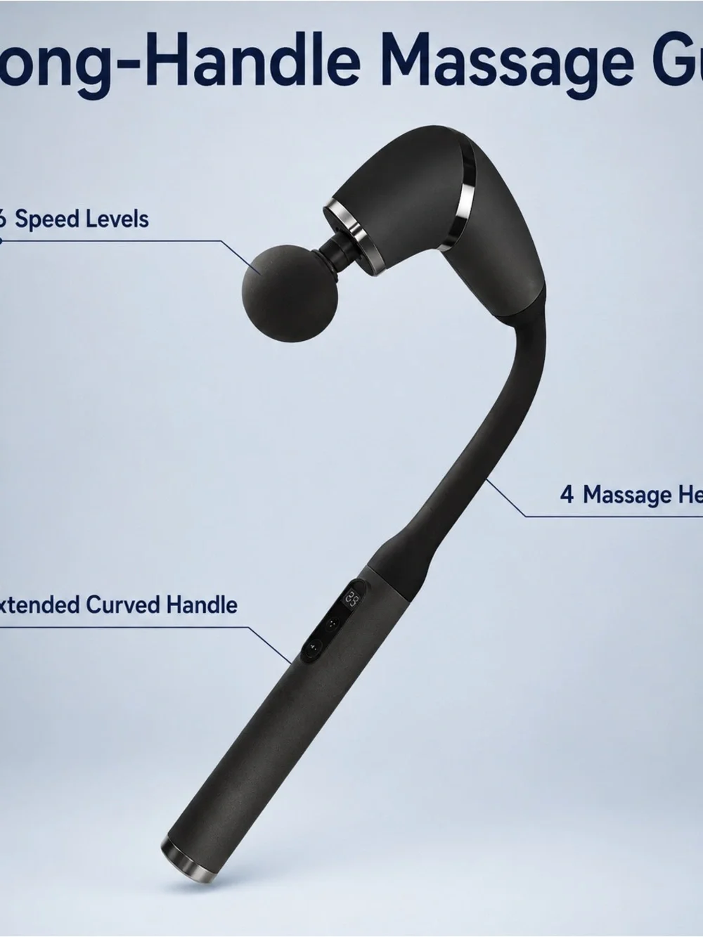 Black Percussion Massage Gun with 4 Heads - Deep Massage